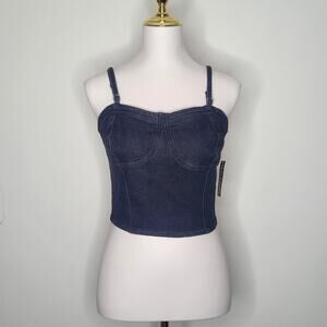 Riley And James Black Denim Stretchy Bustier Top Sz S‎ Baddiecore Club Sexy NWT